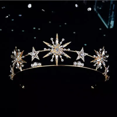 Vintage Deco Gold Stars Tiara Princess Queen Gift Bridal Real Metal Cosplay Diad • $26.99