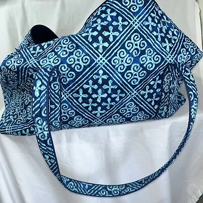 Vera Bradley Grand Traveler XL Quilted Duffle Bag Luggage Beach Cuban Tiles Blue • $49.97