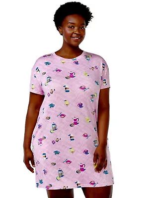 Joyspun Womens S/M Completely Pink Coffee Theme Soft Sleepshirt With Pockets • $8.95