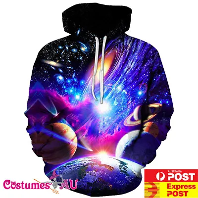 Mens 3D Print Casual Hoodie Blouse Pullover Planets With Galaxy Jumper Costume • £18.75