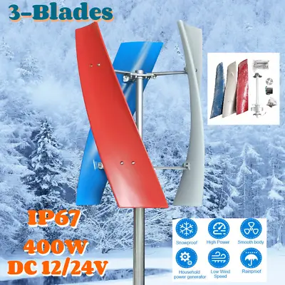 $255.02 • Buy 3-Blades Helix Wind Turbine Generator DC 12/24V Vertical Axis Wind Power 400W