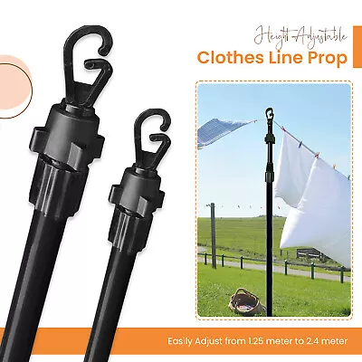 2.4m Extendable Clothes Washing Line Telescopic Prop Pole Heavy Duty Support • £8.79