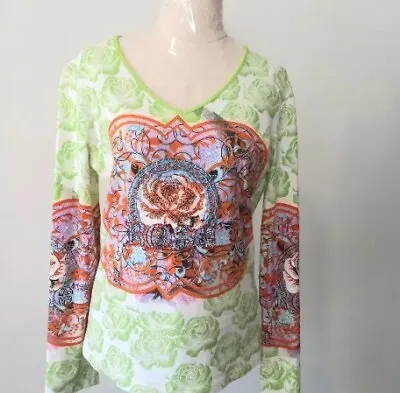 Save The Queen Top Size L Green Long Sleeved Top With Graphic Print &  Beading • $63.38