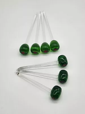 7 Vintage Glass Olive Appetizer Picks Bar Ware Green Olive Drink Sticks Glass • $50