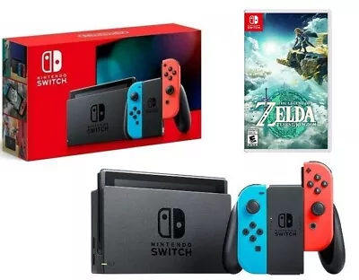 NEW Nintendo Switch Red Blue 32GB V2 Gaming Bundle W/ Zelda Tears Of The Kingdom • $319.99