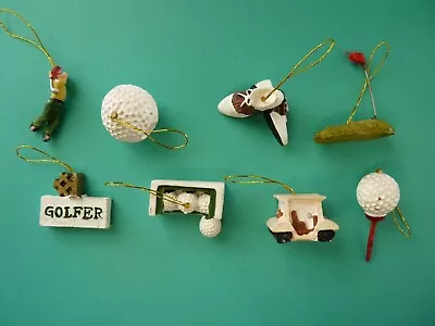 Miniature Resin Christmas Hanging Ornaments GOLF Themed 1  Set Of (8) Pcs • $8.99