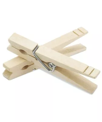 100 Vtg 3-1/4” Clothes Pins Wood Wooden Spring Loaded Clothespins Sturdy Laundry • $16.99