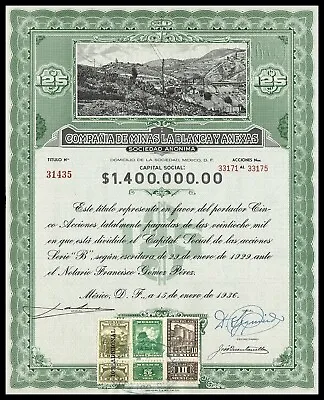 1936 Mexico: Compania De Minas La Blanca Y Anexas - Mining Company • $15