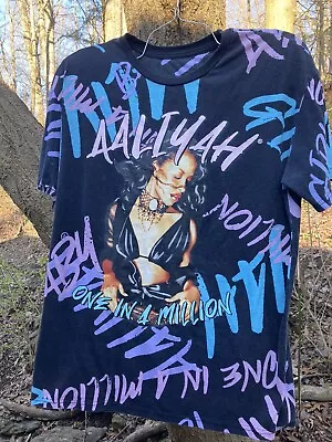 Vintage 2000’s Aaliyah T-Shirt All Over Print Rap RnB Hip Hop Men’s Large • $19.99