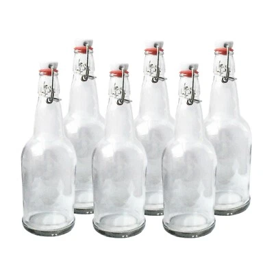 16 Oz Glass Flip-Top Bottles (6-Pack Clear) Kombucha Brewing Bottles Swing Top • $39.99