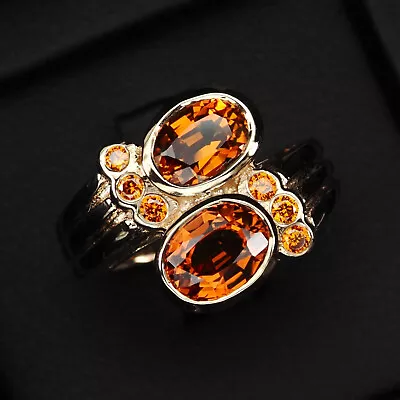 Fanta Orange Mandarin Garnet 4.0Ct 925 Sterling Silver Handmade Rings Size 7.25 • $32.99