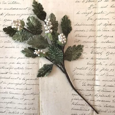 Fantastic Vintage Green Velvet Leaves With Pearls Millinery Hat Flower  • $10