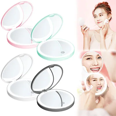 Portable Mini Magnifying LED Compact Makeup Mirror With Lights Up Travel Charge • £5.99