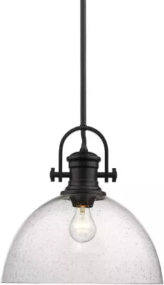 Golden Lighting Hines Single Light 6-7/8  Wide Pendant Opal Glass Shade Blk • $50.95