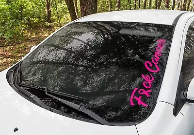 FUCK-CANCER PINK C Ribbon Decal/sticker WINDOW 575x130mm Van Ute 4x4 Car CURSIVE • $9.95