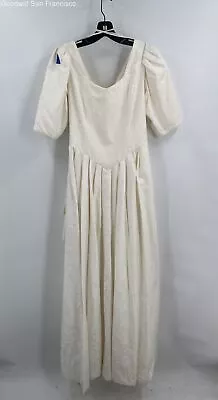 Laura Ashley Womens Ivory Cotton Pleated Simple Damask Wedding Maxi Dress 10 • $34.99