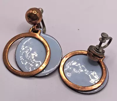 Vintage Brass & Enamel Disc Screw Back Earrings • $9.99