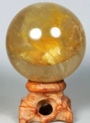 NATURAL Yellow PHANTOM MULTI INCLUSIONS Rainbow CRYSTAL Polishing Sphere Ball • $15.99