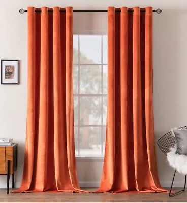 Burnt Orange Velvet Curtains Living Room Thermal Insulated 2 Panels 52x63  • $37.99