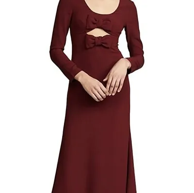 $169.99 • Buy STAUD Women's Lido Maxi Dress Size 6 Red Garnet Bow Cutout Long Sleeve Crape NWT