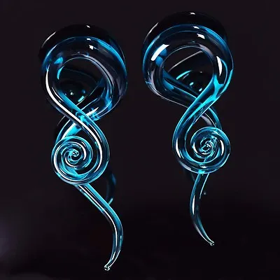 Pair- Ear Tunnels-Spiral Hand Made Pyrex Glass Ear Tapers-Ear Plugs-Gauges Punk • $8.99