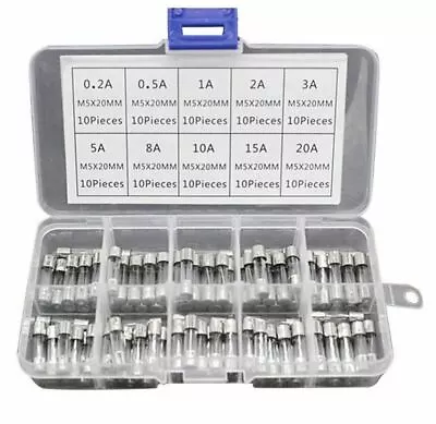 100~pcs Auto Glass Fuses 5*20mm Car-Truck-SUV Fuse Kit 0.2A To 20A With Box • $9.99