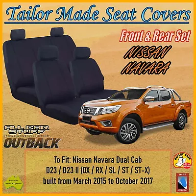 Black Canvas Seat Covers For Nissan Navara NP300 D23 Dual Cab: 03/2015 - 10/2017 • $221.88
