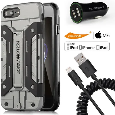 $33.23 • Buy IPhoneSE/5s/6/6s/7 Plus,Hybrid Armor Case MFI Coiled Cable,3D Full Coverage Film