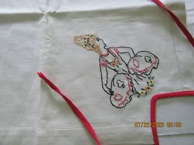 Vintage Hand Embroidered Bridge Card Table Cloth With Ties • $9