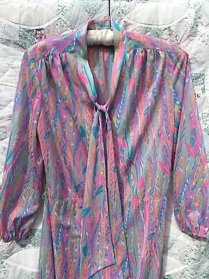 Vintage Pink Psychedelic Dress 14 16 18 • £22