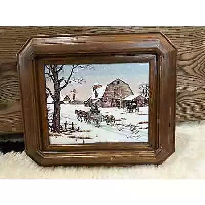  Amish Winter  C. Carson Signed Oil Painting Vintage Small 8x10 Frame • $75