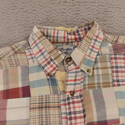 Brooks Brothers Shirt Mens L Blue Red Madras Plaid Patchwork Cotton Button Up • $34.37