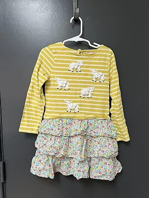 Mini Boden Size 5-6Y Sheep Striped Floral Ruffle Long Sleeve Dress • $21