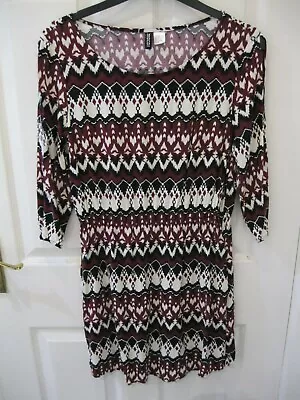 £8.50 • Buy H&m Size 10 Dress Cold Shoulder Skater Short Fairisle Aztec Print Black Boho