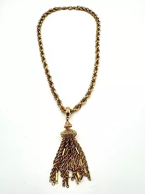 Vintage Monet Necklace - Gold Tone Tassel Pendant - Damita BOOK PIECE 1960s • $99