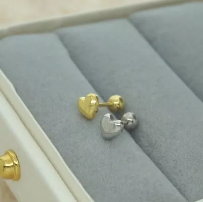 Pair Of S925 Tiny Romantic Love Heart Stud Earring With Screw Ball Back 3 Sizes • £8.80