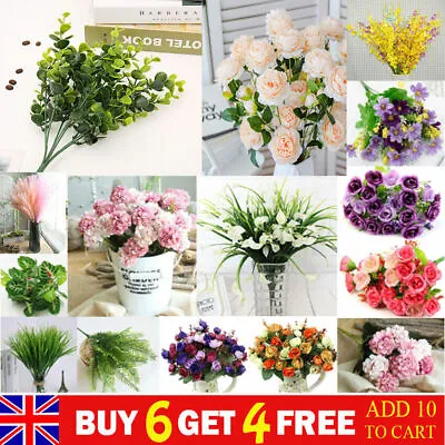 Artificial Silk Flowers Rose Lily Bunch Wedding Party Home Outdoor Bouquet Decor • £3.45
