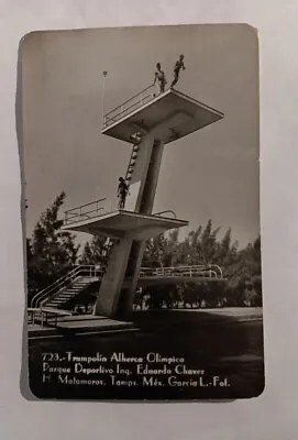 Postcard RPPC Tamaulipas Matamoros Trampoline Olympic Swimming Pool Sports H9 • $10.97