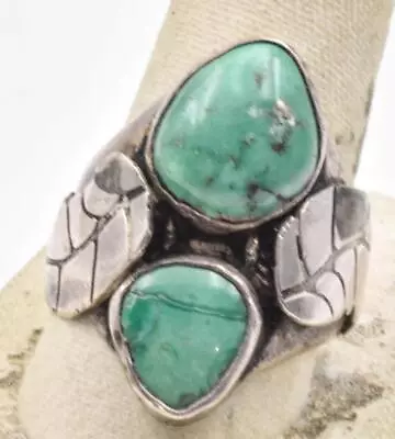 Vintage Sterling Silver & Turquoise Native American Hand Made Large Ring Damaged • $75