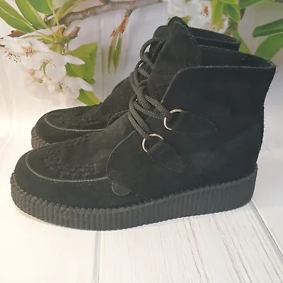 UNDERGROUND Mens UK 8 BOOTS Black Suede Leather CREEPERS Stitchwork LACE UP • £59