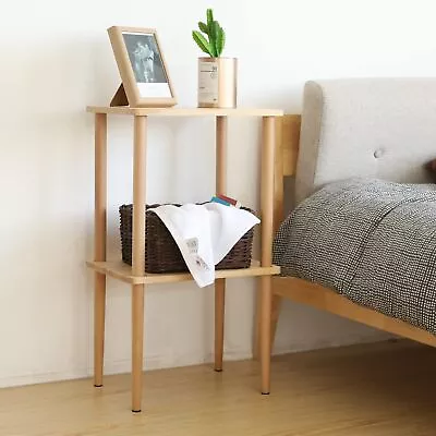 Solid Wood Side Table 2-Tier End Table With Storage Shelves Tall Nightstand... • $48.56