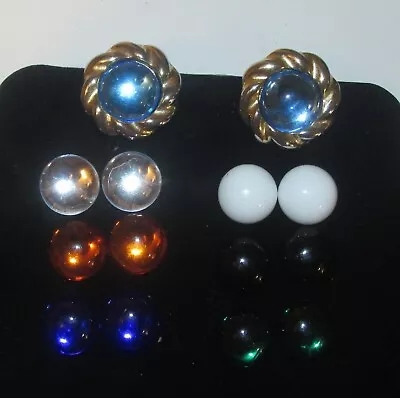 $4.99 • Buy Vintage Interchangeable Cabochon Earrings Clip On Blue Green Amber Clear White