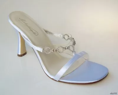 Michaelangelo White Satin Open-toe JEWELED Mules Shoes Wedding Bridal 'Evie' New • $54.99