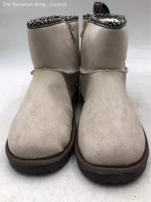 Essentials By Muk Luks Womens Beige Suede Round Toe Pull-On Snow Boots Size 10 • $9.99