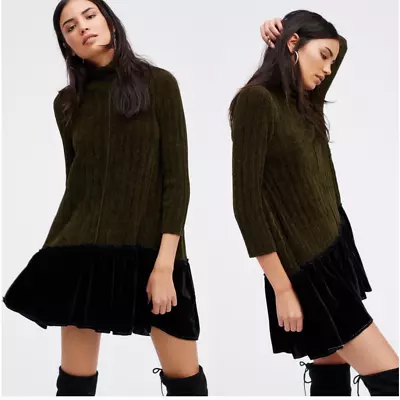 Free People Green Black Velvet Sweater Dress • $49