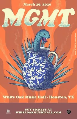 MGMT 2020 HOUSTON CONCERT TOUR POSTER - Psychedelic Rock / Pop Synth-pop Music • $17.41