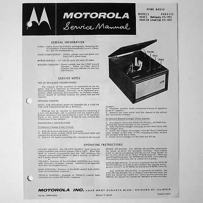 Motorola ® Model 46HF1 46HF1B Record Player Service Manual © 1955 • $4.70