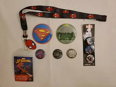 New 9-Piece Set Of Spider-Man Lanyard + Hulk Captain America Avengers Button Pin • $18