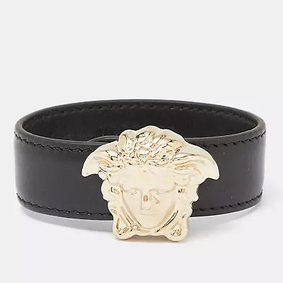 Versace Medusa Black Leather Gold Tone Bracelet • $236.25