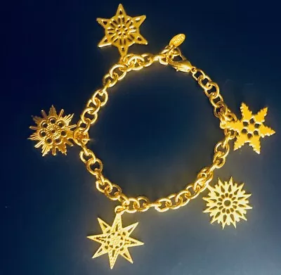 MMA Museum Of Art Signed Gold Plated Snowflake Charm Bracelet 7.5 “ • $89.99